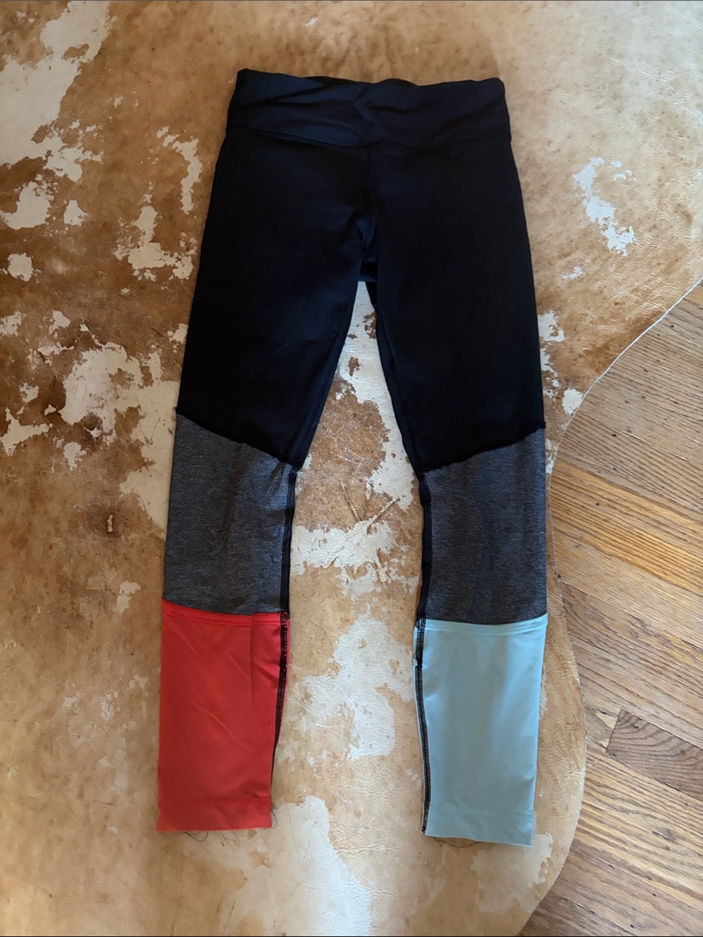 Lululemon Colorblock Active Leggings - Black with Red & Light Blue Panels